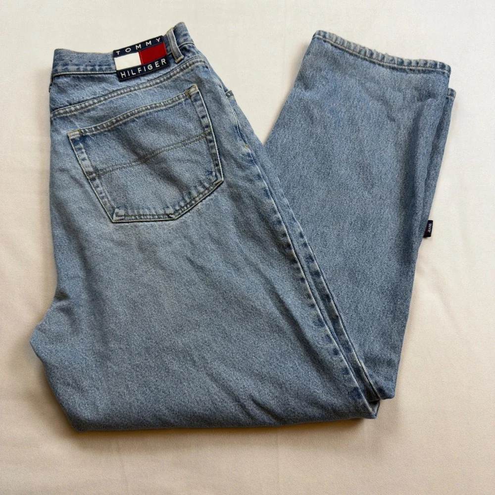 Vtg Tommy Jeans Mens Light Wash Embroidered Logo Straight Y2K 90s streetwear EUC